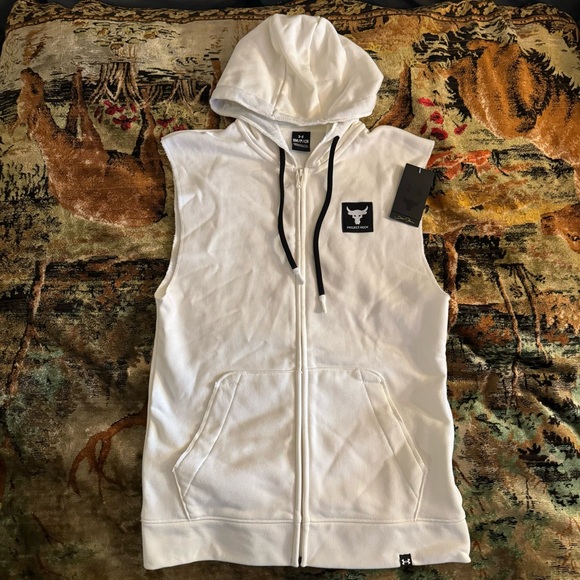 Under Armour Project Rock Mens Full Zip Hoodie Sleeveless Jacket NWT Sz Various - Picture 8 of 12